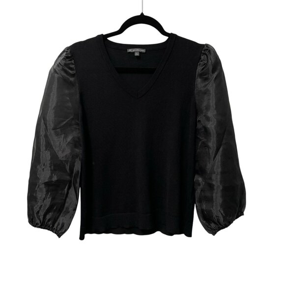 Adrianna Papell Tops - ADRIANNA PAPELL BLOUSE SEMI SHEER 3/4 SLEEVES BLACK V-NECK WOMENS S DRESSY